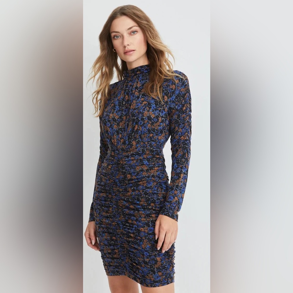 NEW Veronica Beard Jeans Gretna  Floral Print Ruched Bodycon Aesthetic Dress NWT